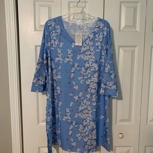 Light blue print bell sleeve mini dress